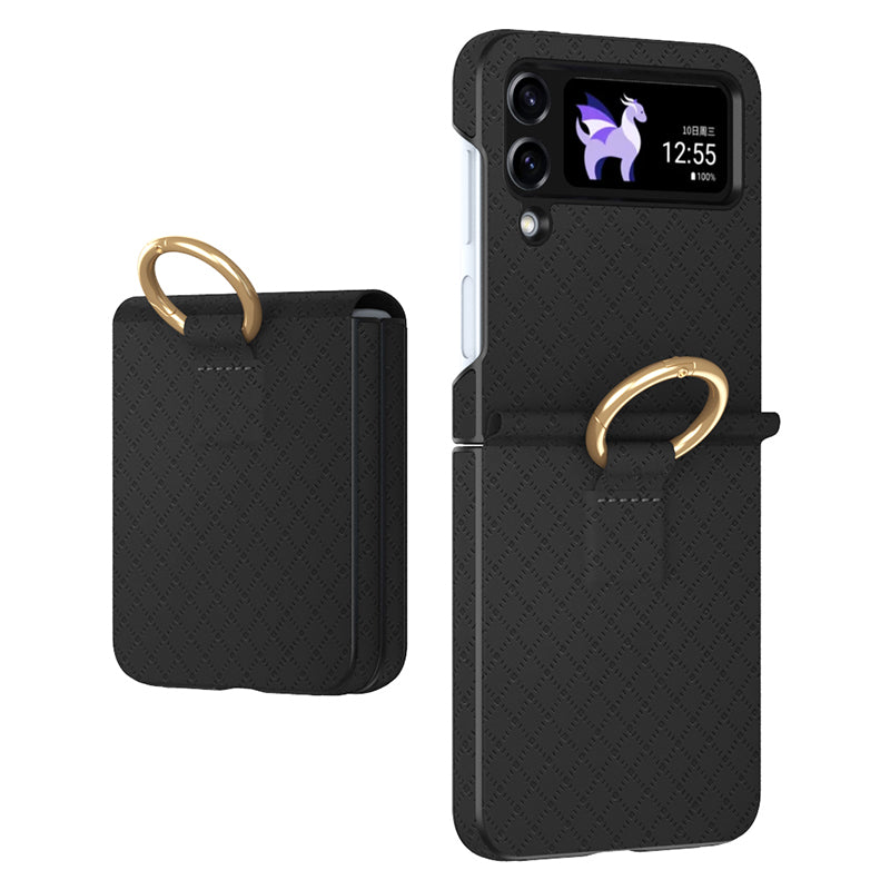 GKK Anti-Fall Phone Case for Samsung Galaxy Z Flip3 5G Hard PC PU Grids Imprinted Phone Shell with Ring Finger Holder GKK Anti-Fall Phone Case for Samsung Galaxy Z Flip3 5G Hard PC PU Grids Imprinted Phone Shell with Ring Finger Holder